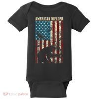 Welding Patriotic Distressed USA American Flag Gift Welder Baby Bodysuit thumb 0