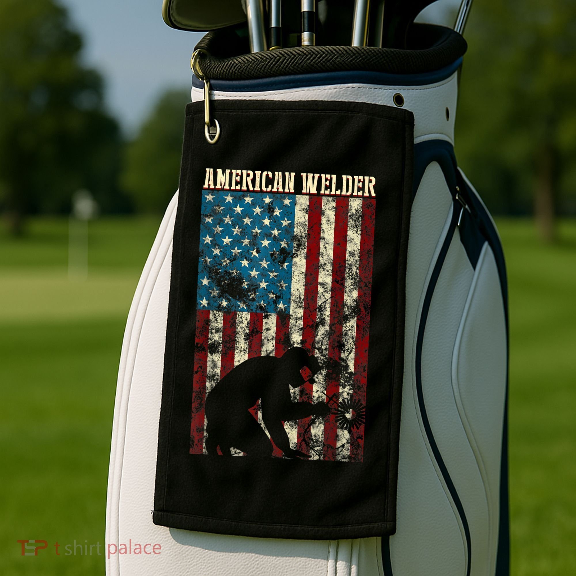 Welding Patriotic Distressed USA American Flag Gift Welder Golf Towel