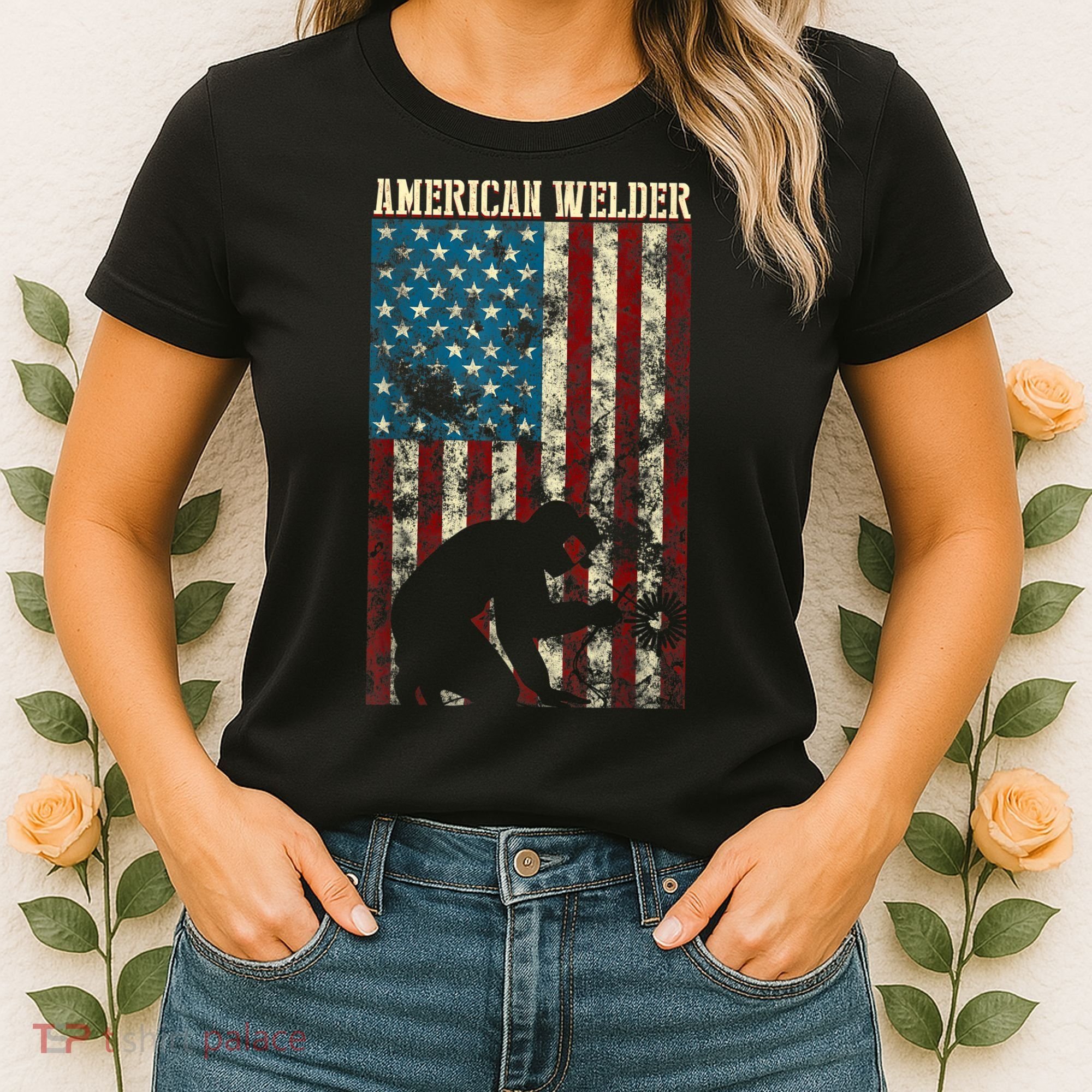 Welding Patriotic Distressed USA American Flag Gift Welder Women's T-Shirt
