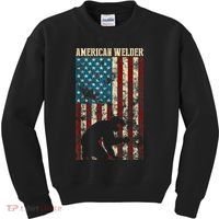 Welding Patriotic Distressed USA American Flag Gift Welder Kids Sweatshirt thumb 0