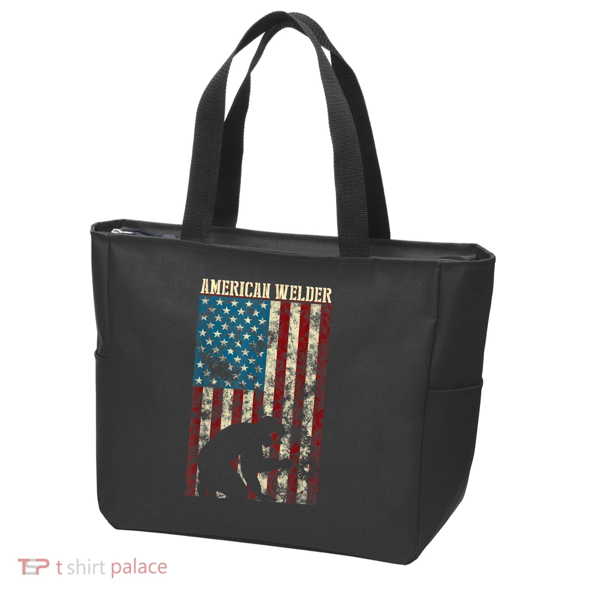Welding Patriotic Distressed USA American Flag Gift Welder Tote Bag