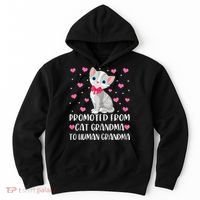 Womens Promoted From Cat Grandma To Human Grandma Funny Cat Hoodie thumb 0