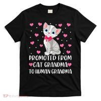 Womens Promoted From Cat Grandma To Human Grandma Funny Cat T-Shirt thumb 0