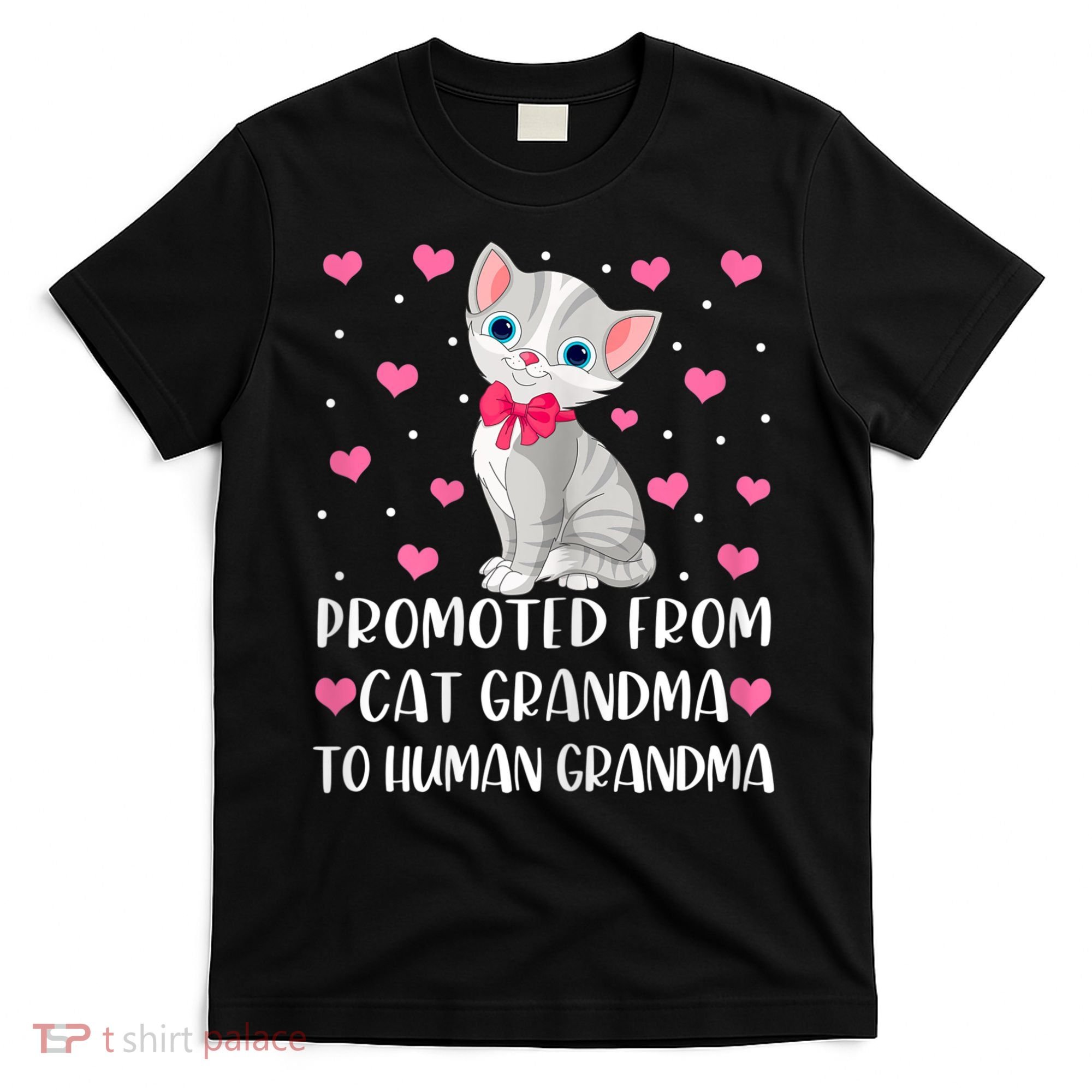 Womens Promoted From Cat Grandma To Human Grandma Funny Cat T-Shirt