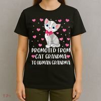 Womens Promoted From Cat Grandma To Human Grandma Funny Cat T-Shirt thumb 4