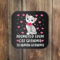 Womens Promoted From Cat Grandma To Human Grandma Funny Cat Coaster thumb 0