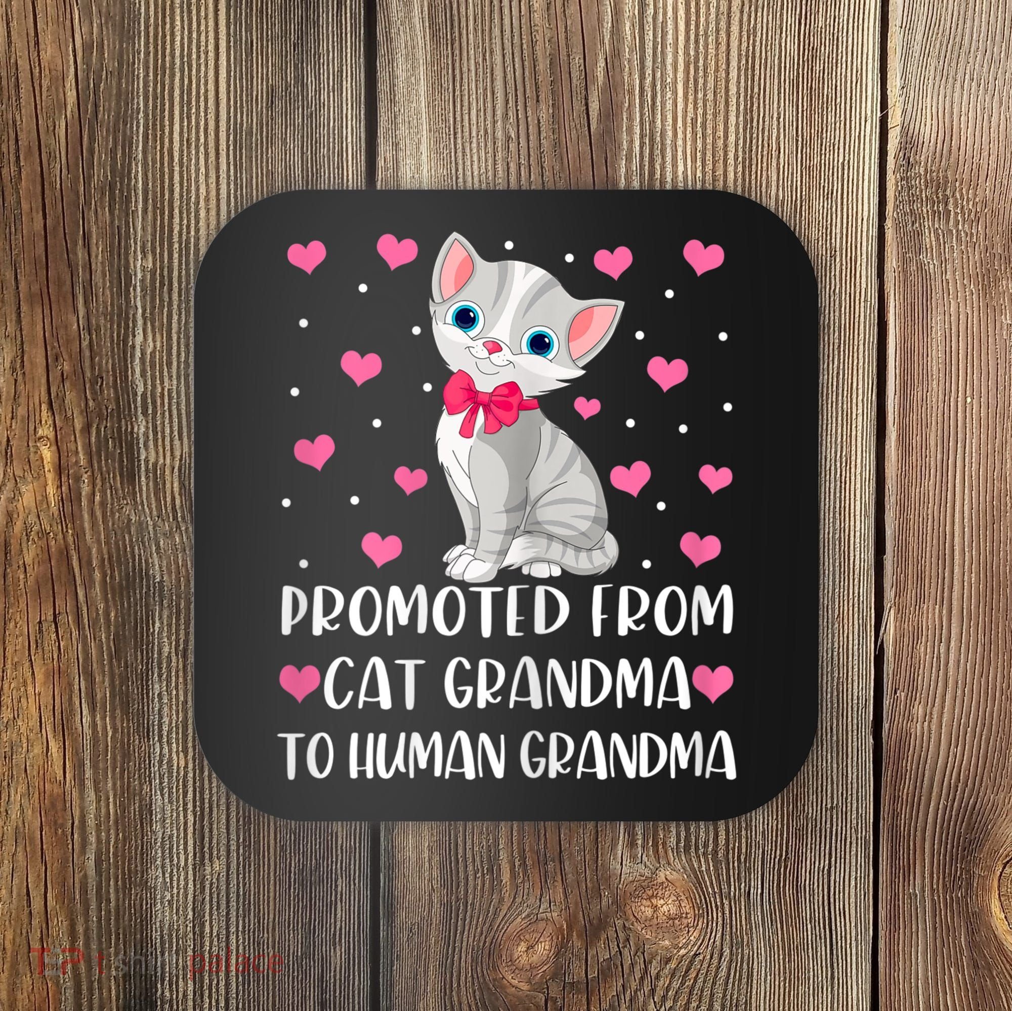 Womens Promoted From Cat Grandma To Human Grandma Funny Cat Coaster