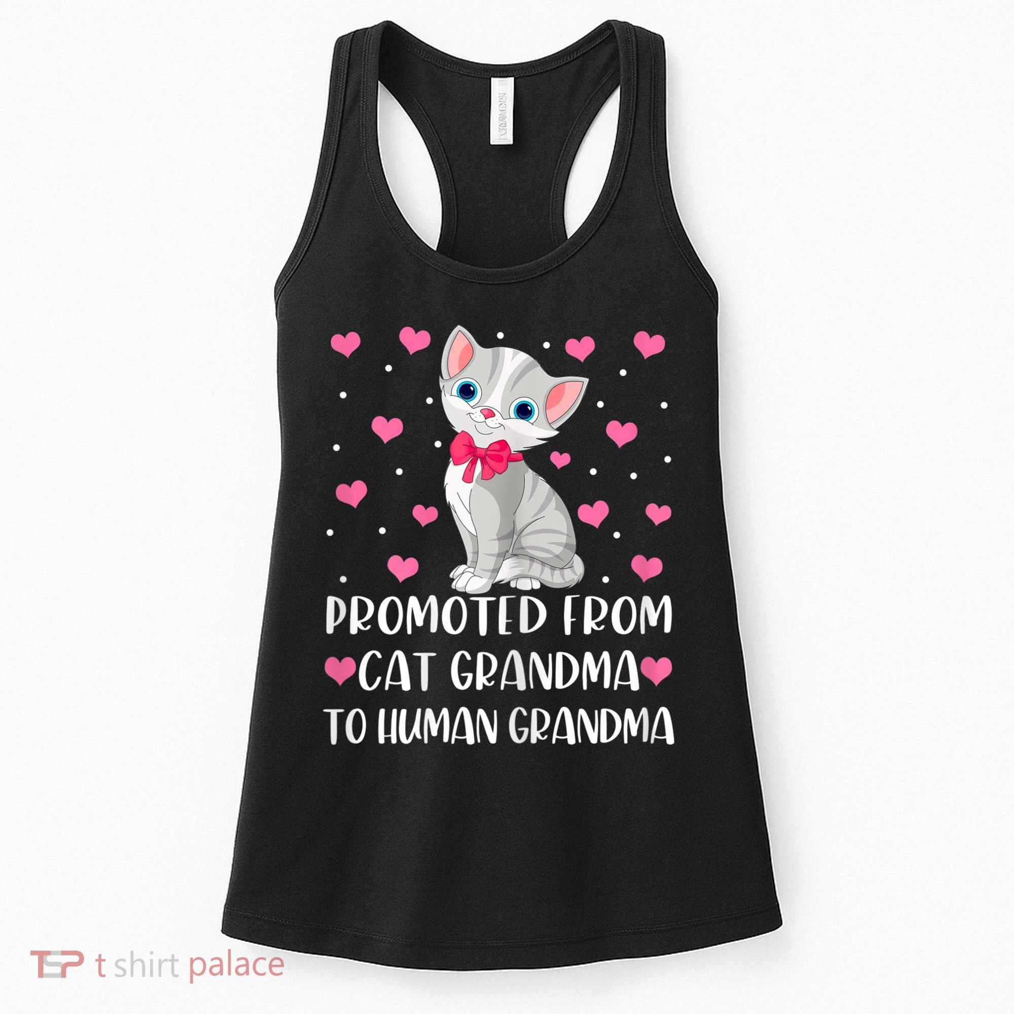 Womens Promoted From Cat Grandma To Human Grandma Funny Cat Women's Tank Top