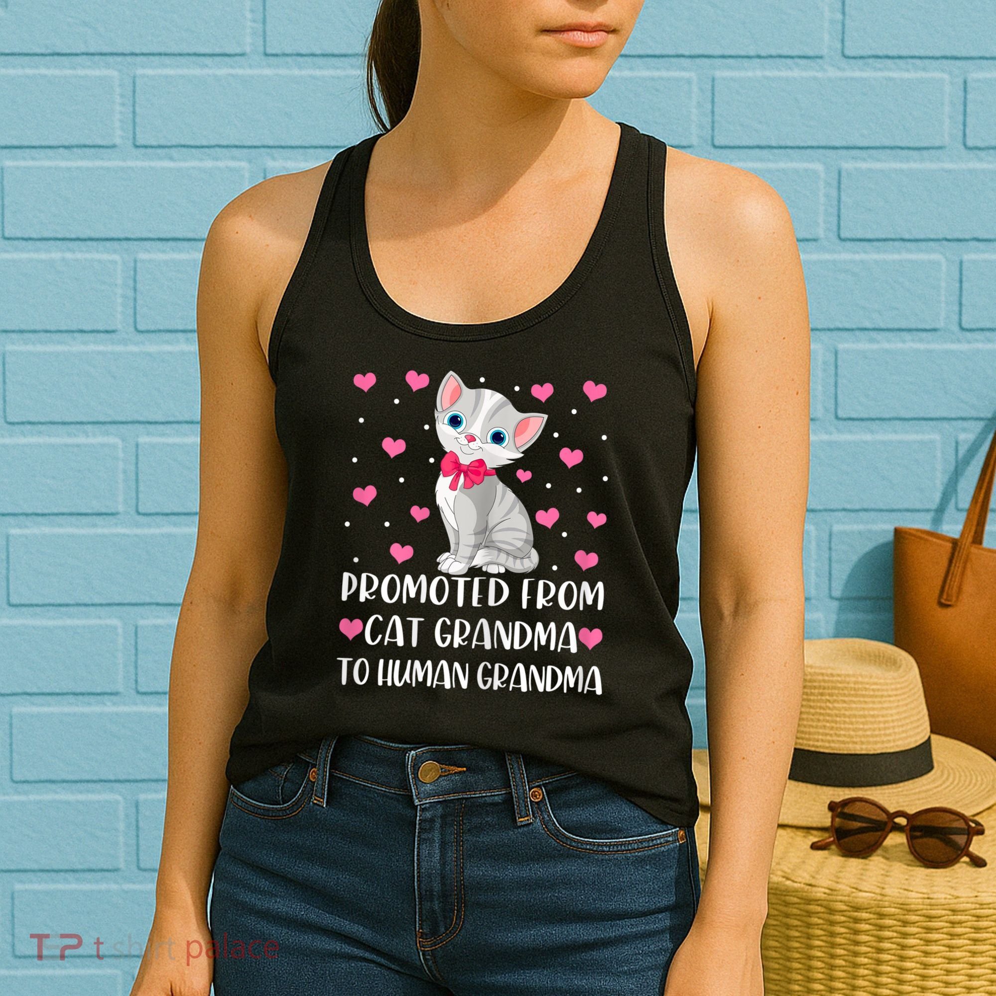 Womens Promoted From Cat Grandma To Human Grandma Funny Cat Women's Tank Top