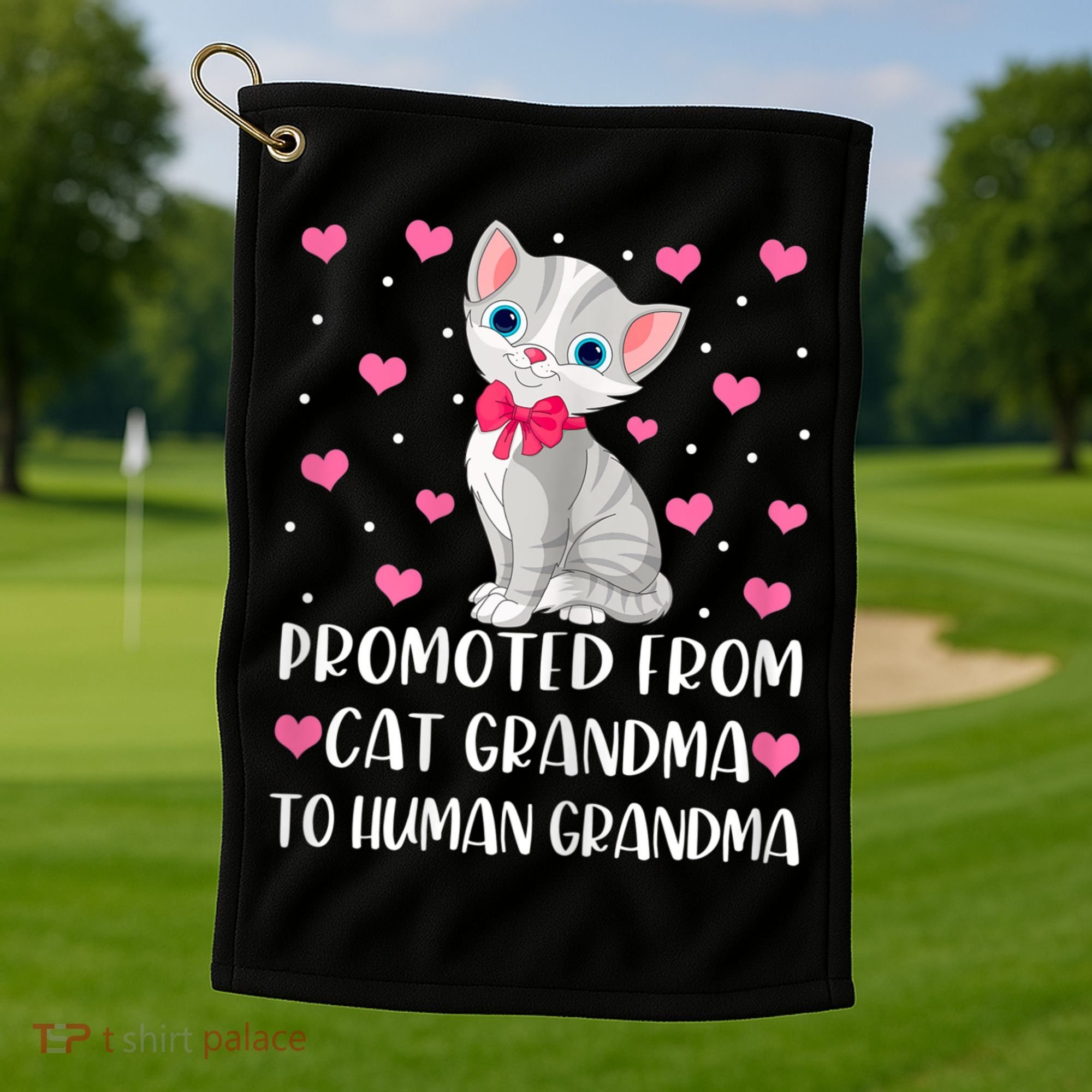 Womens Promoted From Cat Grandma To Human Grandma Funny Cat Golf Towel