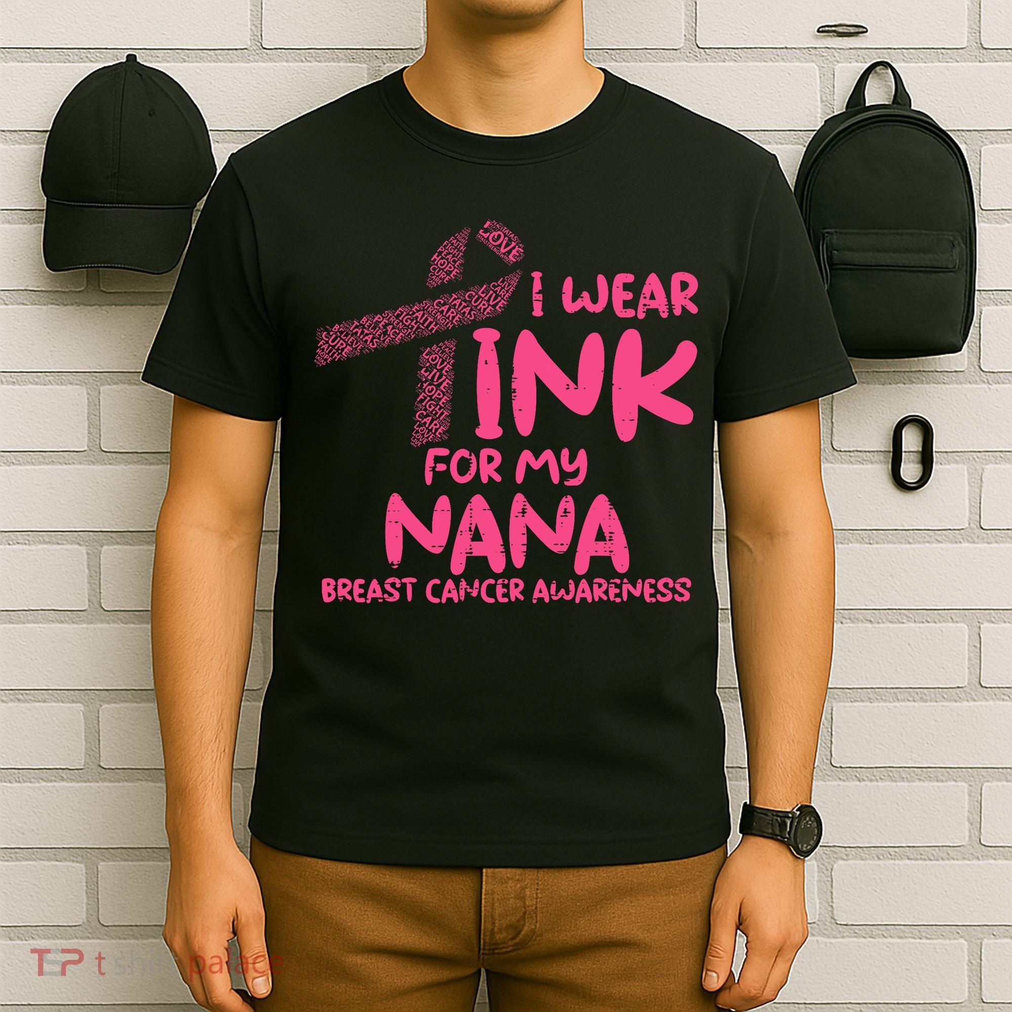 Wear Pink For My Nana Breast Cancer Awareness Grandma T-Shirt