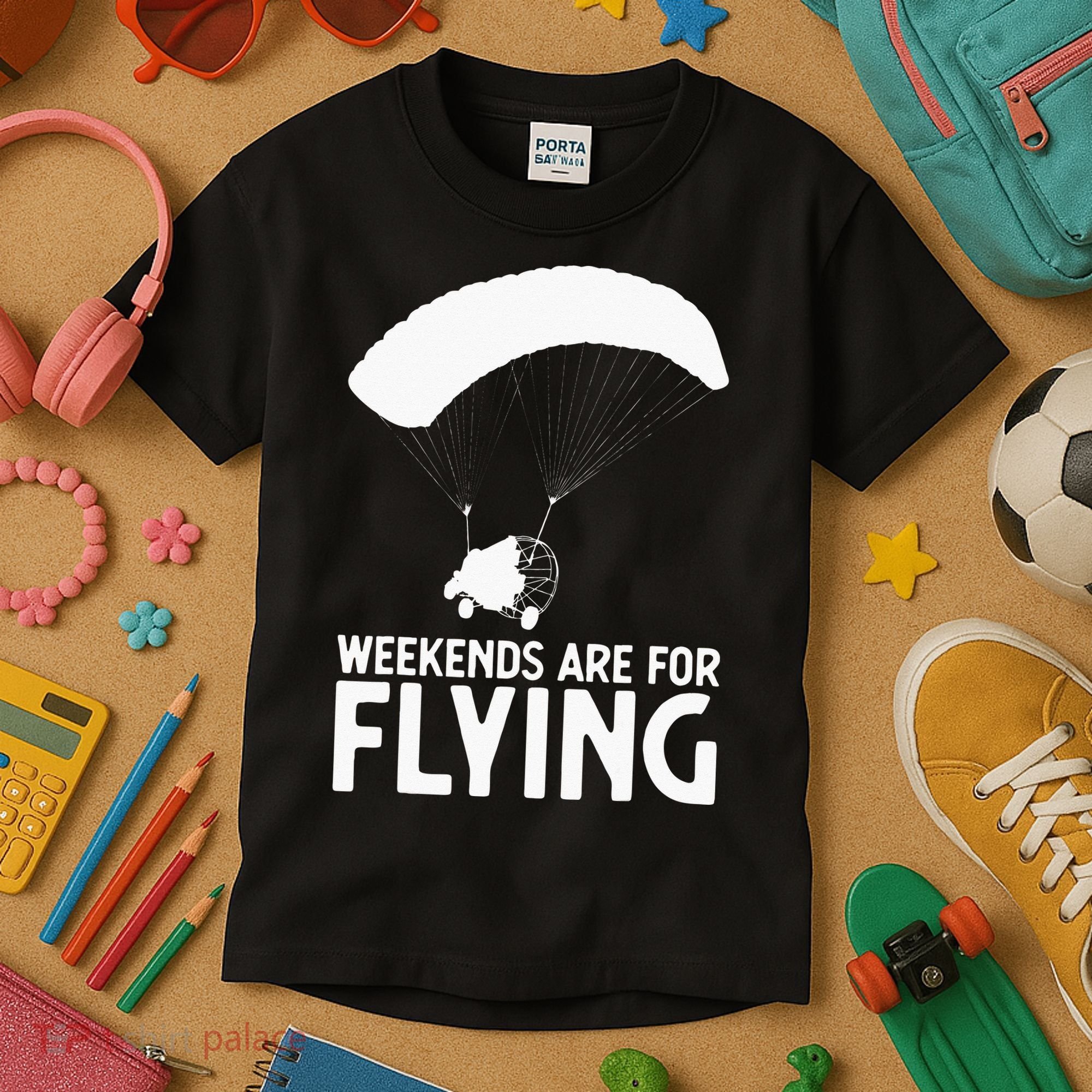 Weekends PPC Flying Powered Parachute Kids T-Shirt