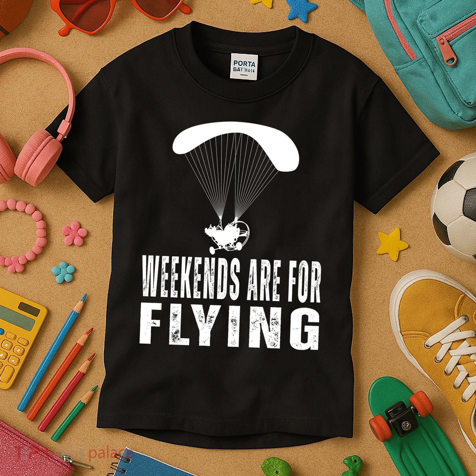 Weekends Ppc Flying Powered Parachute Kids T-Shirt