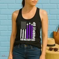 Wear Purple For Military Family Kids USA Flag Women's Tank Top thumb 2