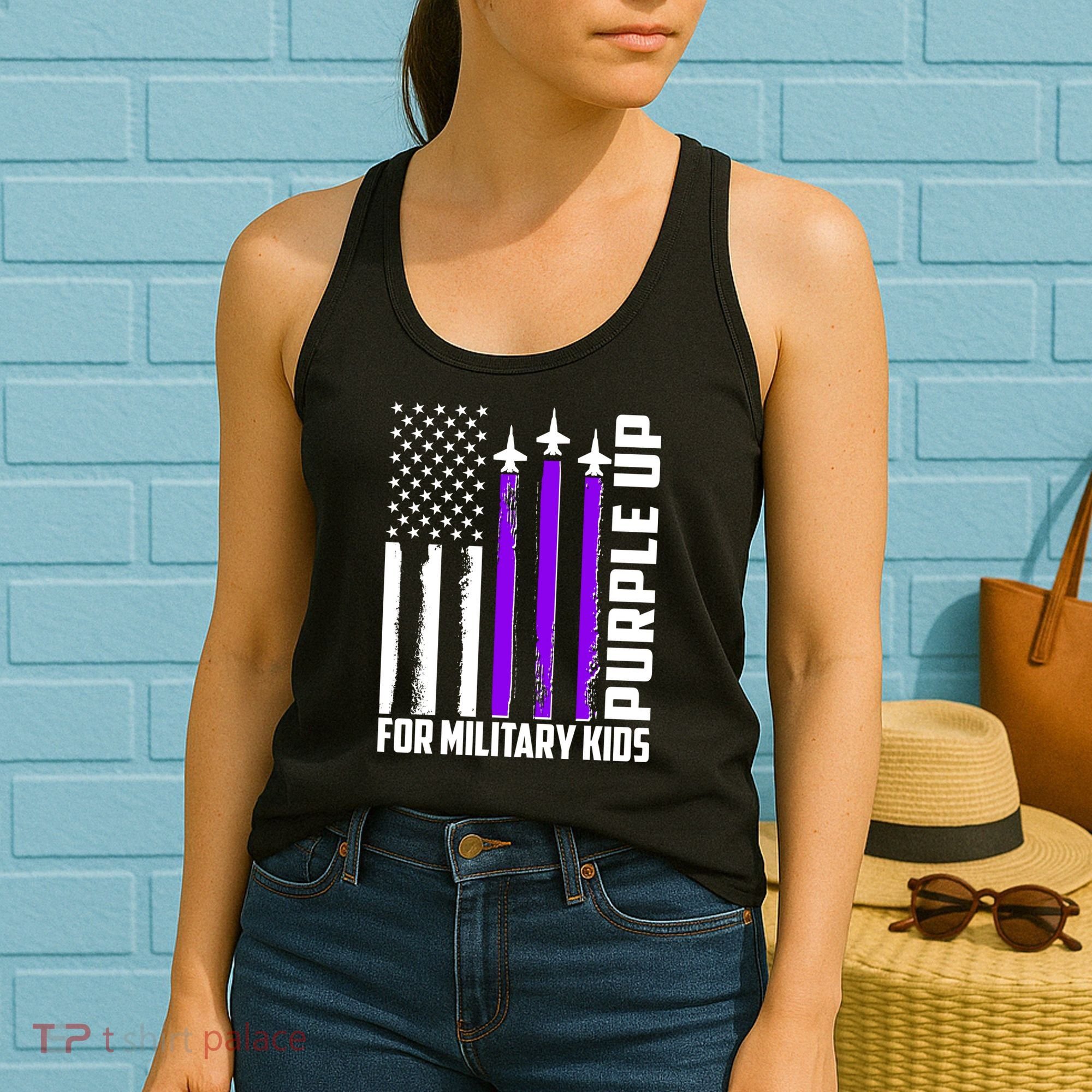 Wear Purple For Military Family Kids USA Flag Women's Tank Top