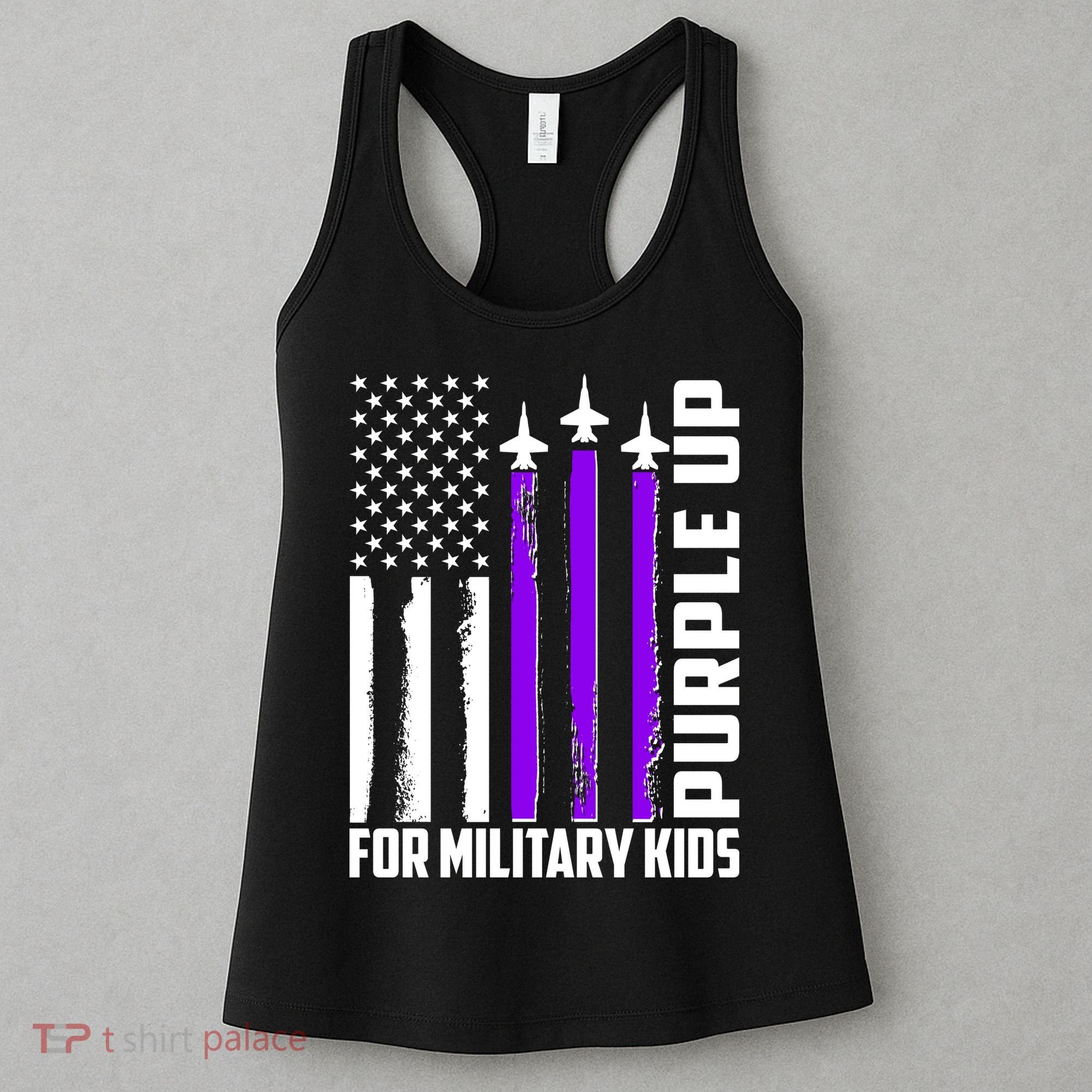 Wear Purple For Military Family Kids USA Flag Women's Tank Top