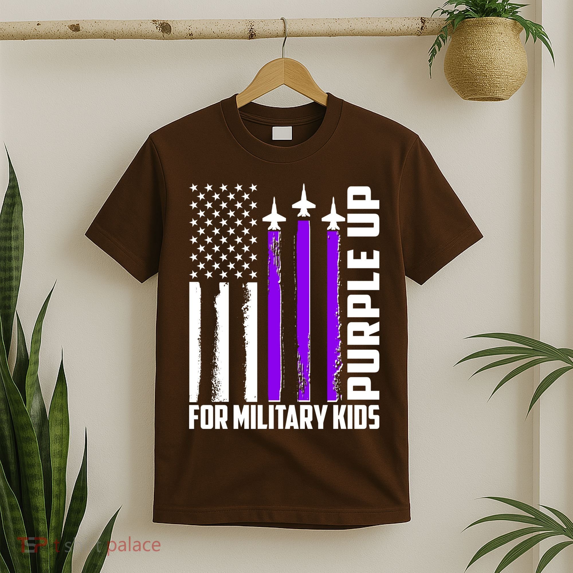 Wear Purple For Military Family Kids USA Flag T-Shirt