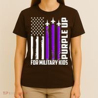 Wear Purple For Military Family Kids USA Flag T-Shirt thumb 4