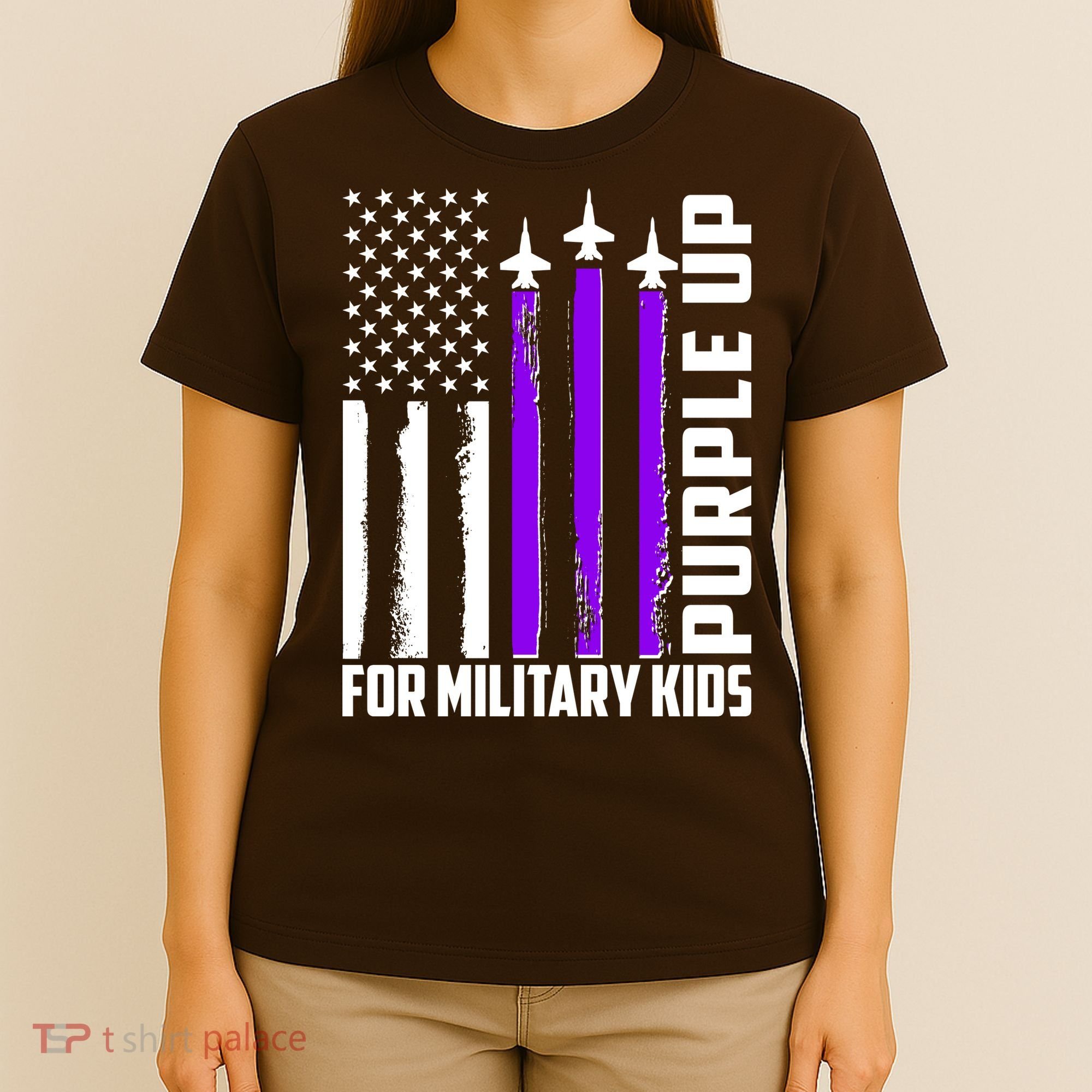 Wear Purple For Military Family Kids USA Flag T-Shirt
