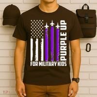 Wear Purple For Military Family Kids USA Flag T-Shirt thumb 6