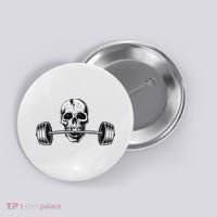 Weightlifting  Powerlifting Heavy Barbell Skull Button thumb 0