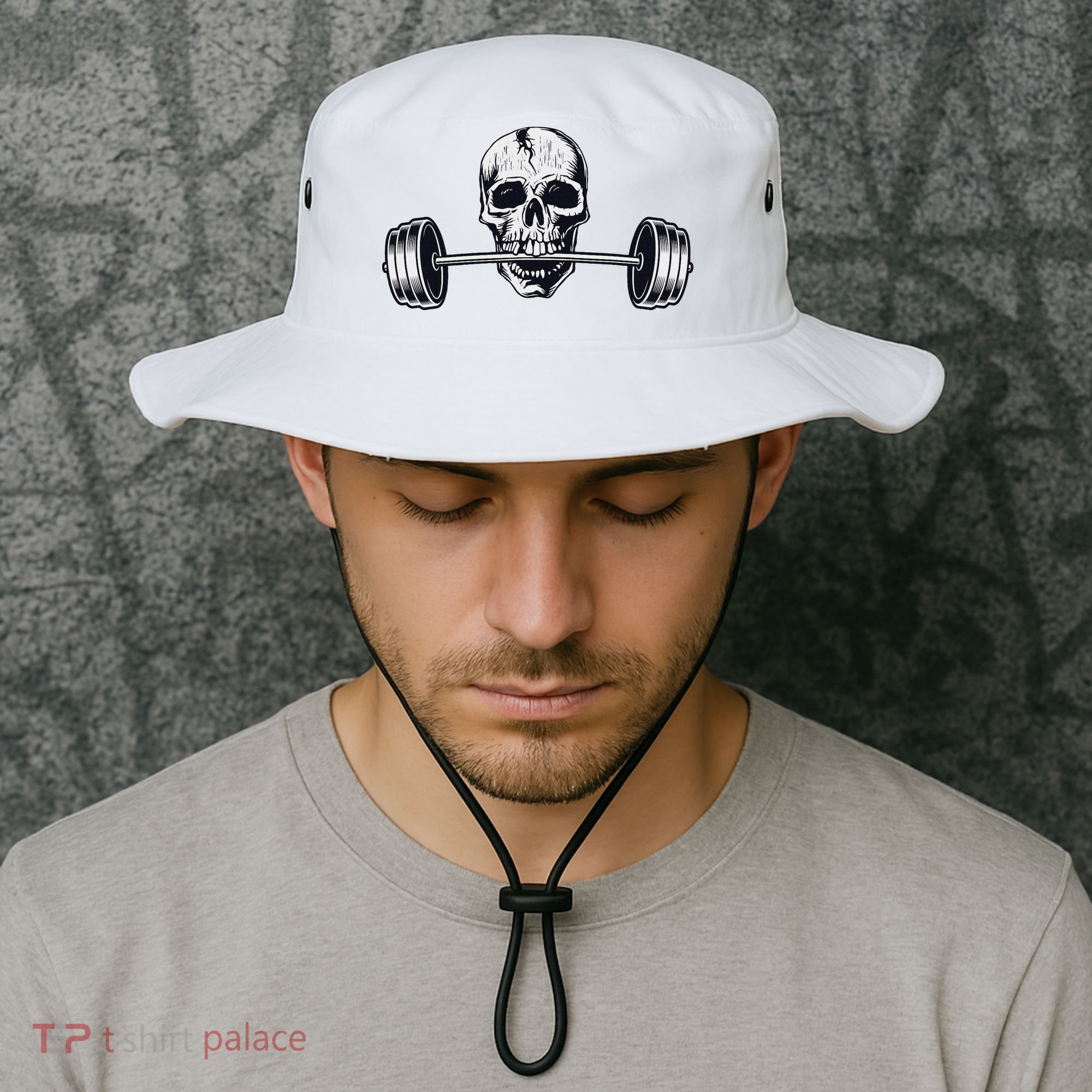 Weightlifting  Powerlifting Heavy Barbell Skull Bucket Hat