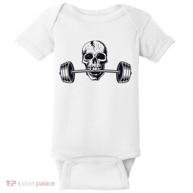 Weightlifting  Powerlifting Heavy Barbell Skull Baby Bodysuit