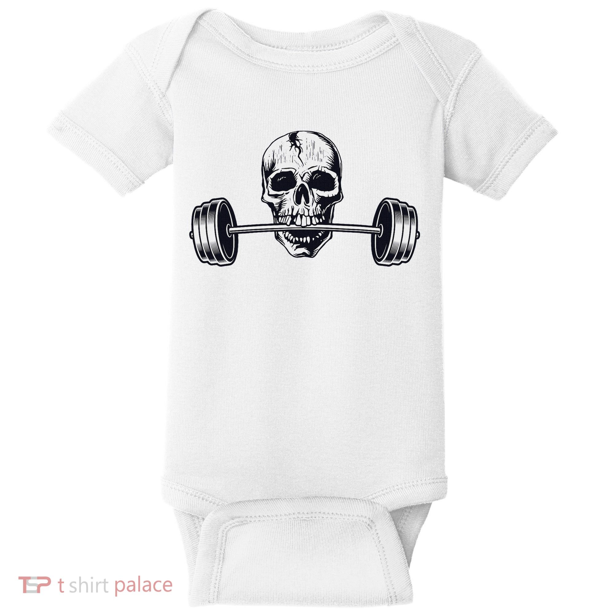 Weightlifting  Powerlifting Heavy Barbell Skull Baby Bodysuit