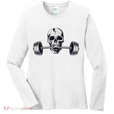 Weightlifting  Powerlifting Heavy Barbell Skull Women's Long Sleeve Shirt