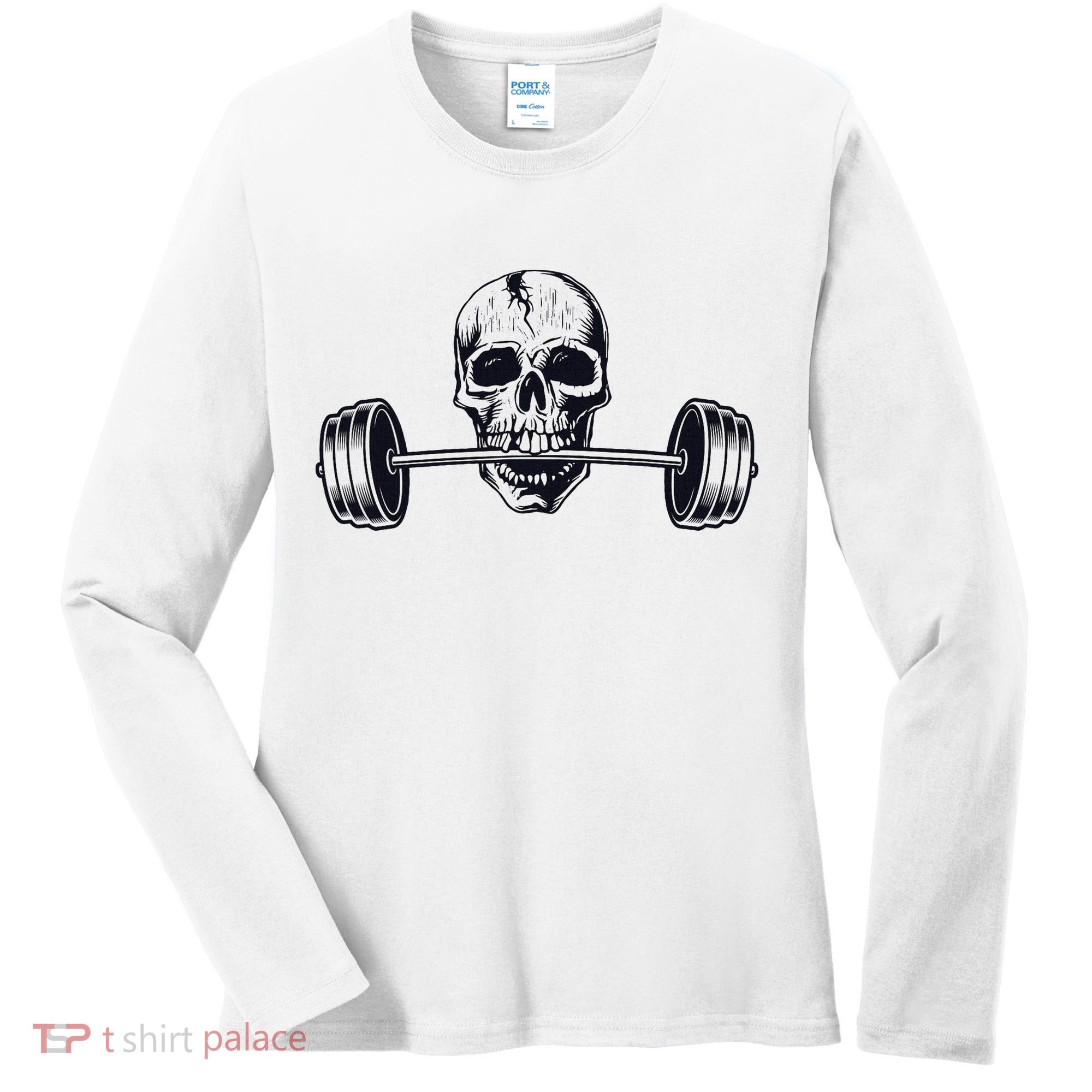 Weightlifting  Powerlifting Heavy Barbell Skull Women's Long Sleeve Shirt