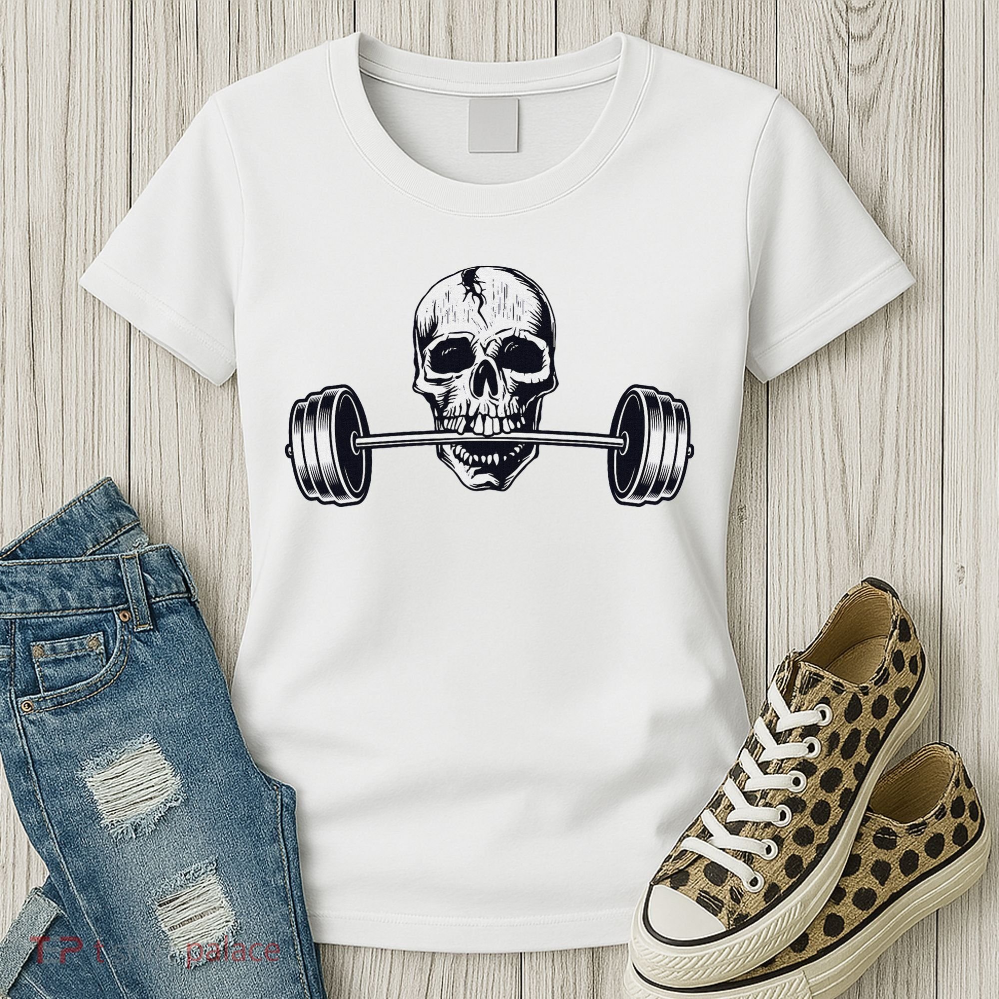 Weightlifting  Powerlifting Heavy Barbell Skull Women's T-Shirt