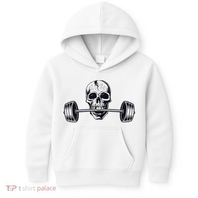 Weightlifting  Powerlifting Heavy Barbell Skull Kids Hoodie