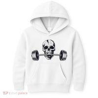 Weightlifting  Powerlifting Heavy Barbell Skull Kids Hoodie thumb 0