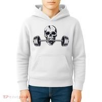 Weightlifting  Powerlifting Heavy Barbell Skull Kids Hoodie thumb 4