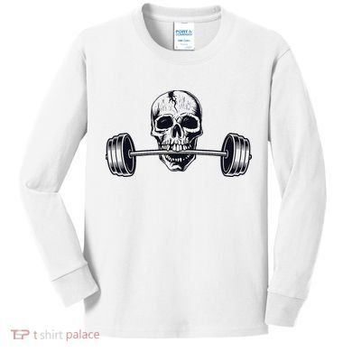 Weightlifting  Powerlifting Heavy Barbell Skull Kids Long Sleeve Shirt