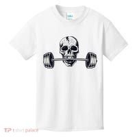 Weightlifting  Powerlifting Heavy Barbell Skull Kids T-Shirt thumb 0