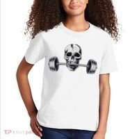 Weightlifting  Powerlifting Heavy Barbell Skull Kids T-Shirt thumb 2