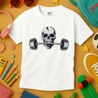 Weightlifting  Powerlifting Heavy Barbell Skull Kids T-Shirt thumb 3