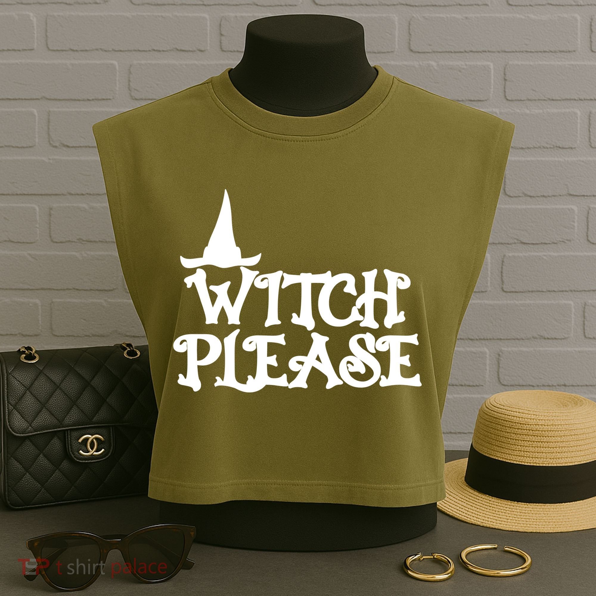 Witch Please Halloween Funny Garment-Dyed Women's Muscle Tee