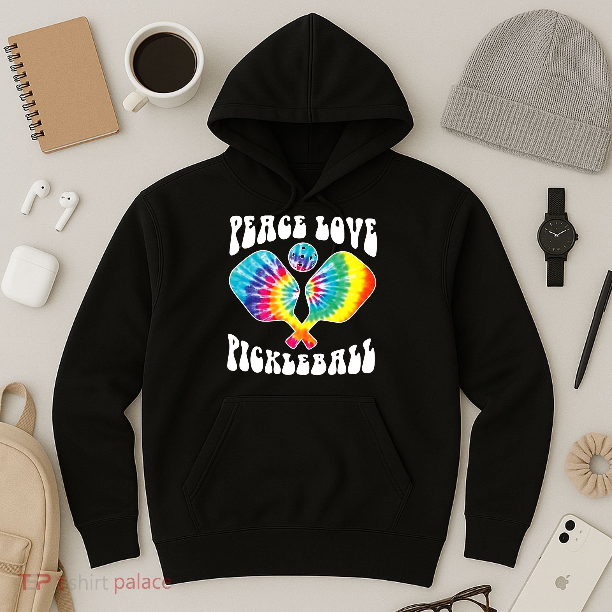 Wo Peace Love Pickleball Funny Pickleball Player Hoodie