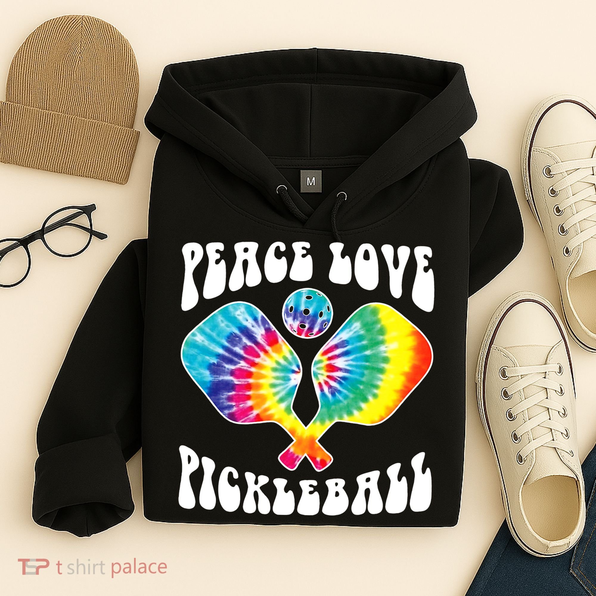 Wo Peace Love Pickleball Funny Pickleball Player Hoodie