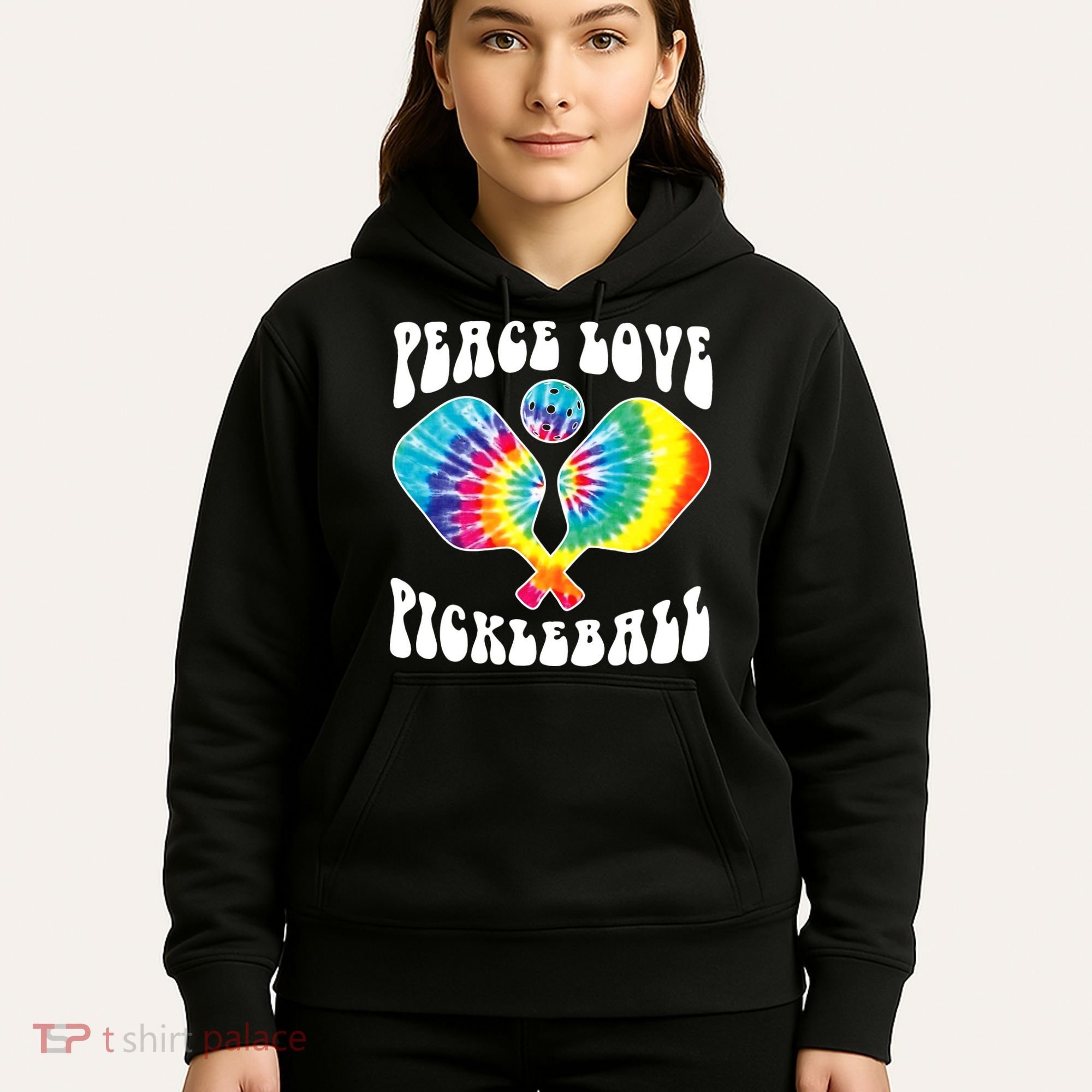 Wo Peace Love Pickleball Funny Pickleball Player Hoodie