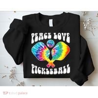 Wo Peace Love Pickleball Funny Pickleball Player Sweatshirt thumb 2