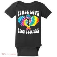 Wo Peace Love Pickleball Funny Pickleball Player Baby Bodysuit thumb 0