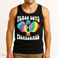 Wo Peace Love Pickleball Funny Pickleball Player Tank Top thumb 3