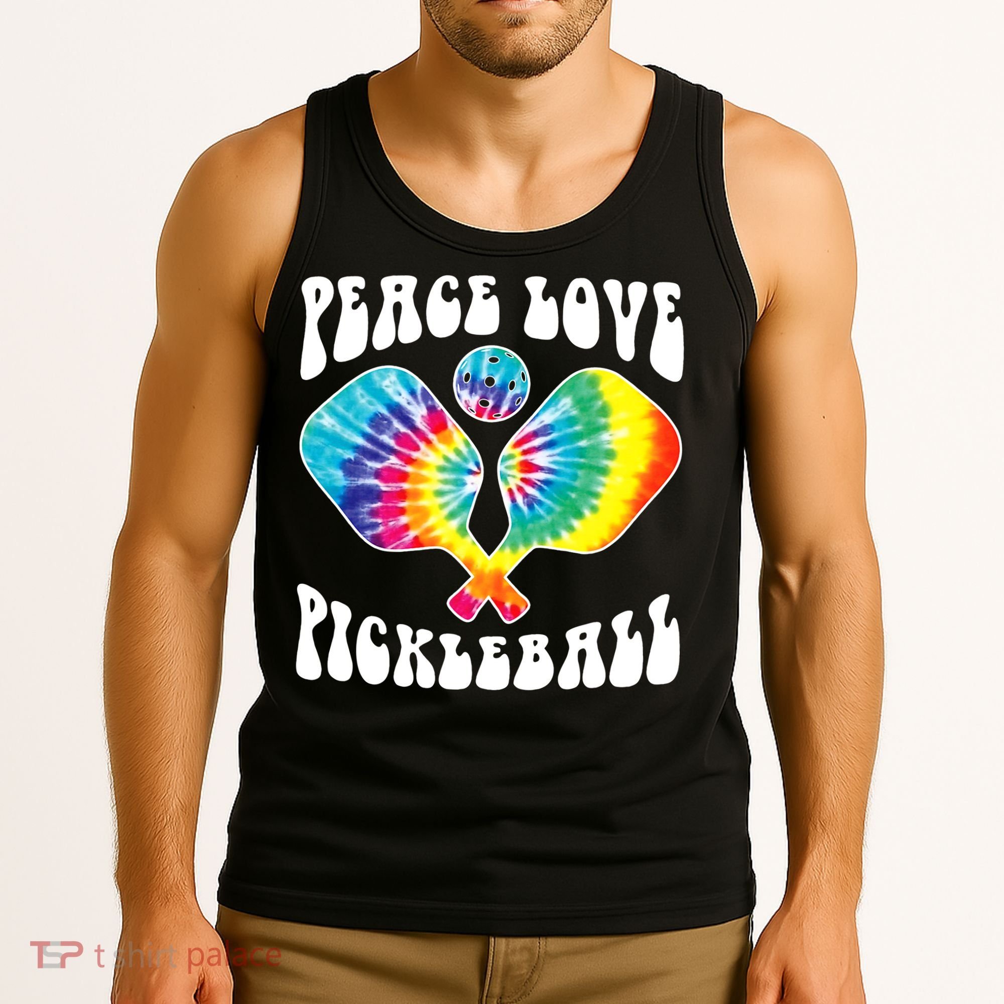 Wo Peace Love Pickleball Funny Pickleball Player Tank Top