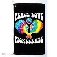Wo Peace Love Pickleball Funny Pickleball Player Golf Towel thumb 0