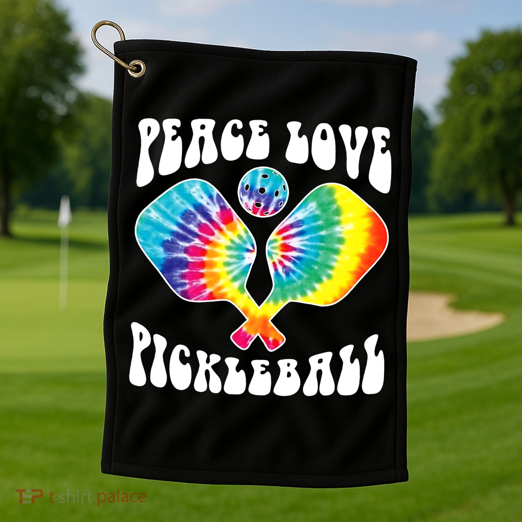 Wo Peace Love Pickleball Funny Pickleball Player Golf Towel