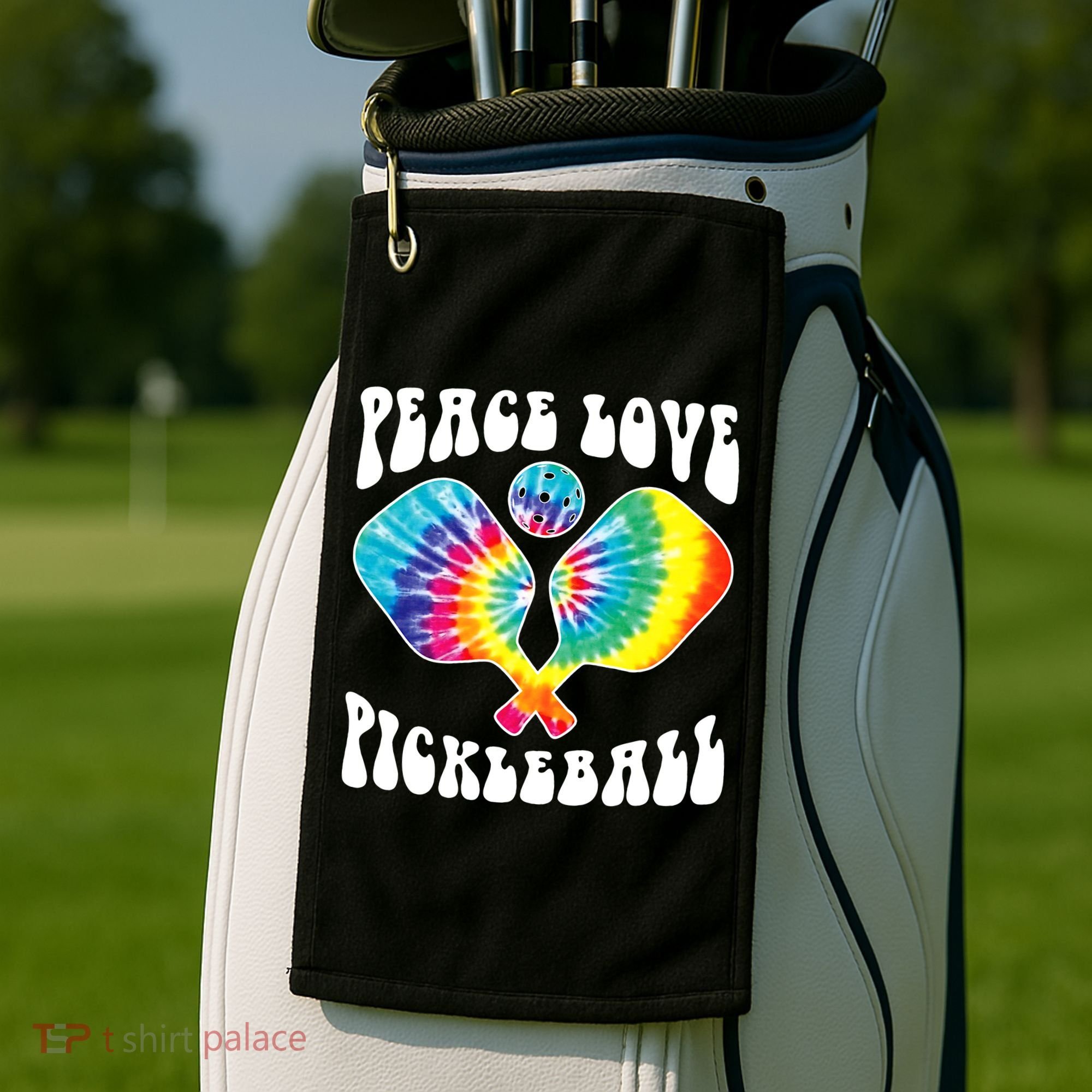 Wo Peace Love Pickleball Funny Pickleball Player Golf Towel