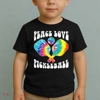 Wo Peace Love Pickleball Funny Pickleball Player Toddler T-Shirt thumb 2
